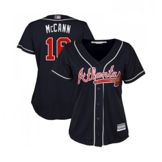 Womens Atlanta Braves 16 Brian McCann Replica Blue Alternate Road Cool Base Baseball Jersey