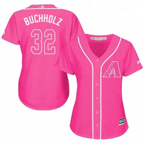 Womens Majestic Arizona Diamondbacks 32 Clay Buchholz Authentic Pink Fashion MLB Jersey