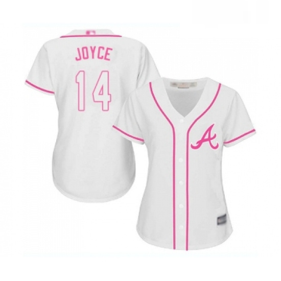 Womens Atlanta Braves 14 Matt Joyce Replica White Fashion Cool Base Baseball Jersey