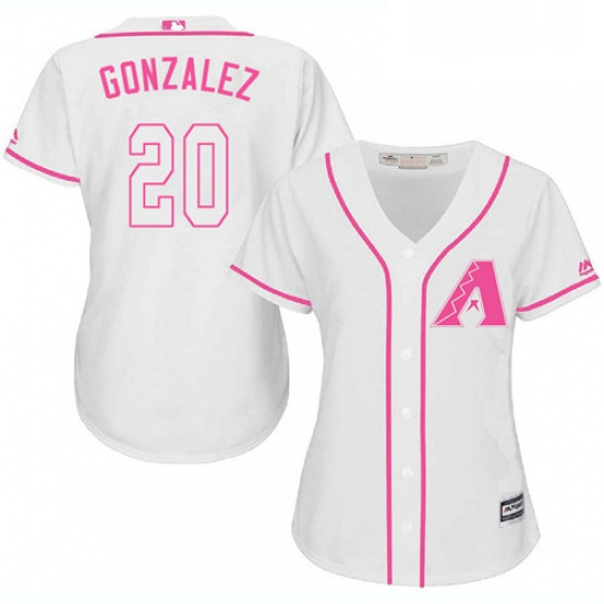 Womens Majestic Arizona Diamondbacks 20 Luis Gonzalez Replica White Fashion MLB Jersey