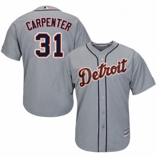 Youth Majestic Detroit Tigers 31 Ryan Carpenter Replica Grey Road Cool Base MLB Jersey