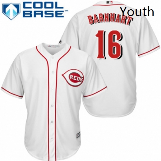 Youth Majestic Cincinnati Reds 16 Tucker Barnhart Replica White Home Cool Base MLB Jersey