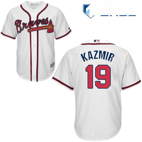 Youth Majestic Atlanta Braves 19 Scott Kazmir Authentic White Home Cool Base MLB Jersey