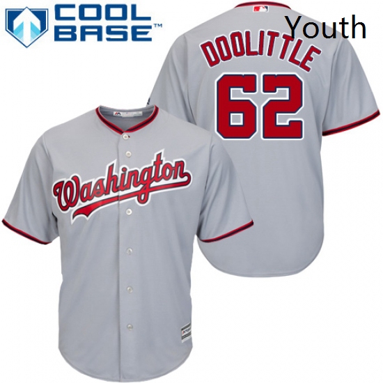 Youth Majestic Washington Nationals 62 Sean Doolittle Authentic Grey Road Cool Base MLB Jersey