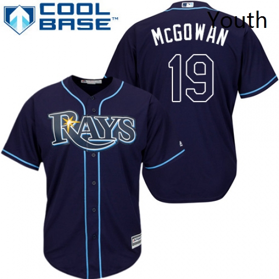 Youth Majestic Tampa Bay Rays 19 Dustin McGowan Replica Navy Blue Alternate Cool Base MLB Jersey