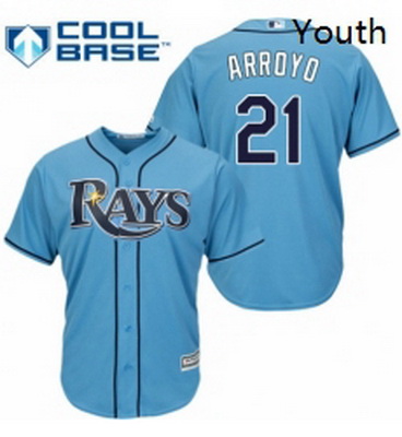 Youth Majestic Tampa Bay Rays 21 Christian Arroyo Replica Light Blue Alternate 2 Cool Base MLB Jerse