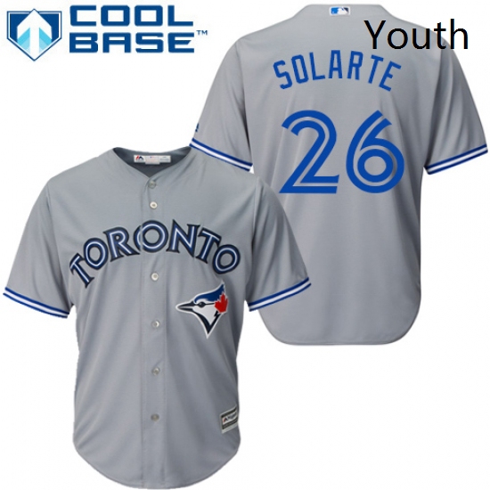 Youth Majestic Toronto Blue Jays 26 Yangervis Solarte Replica Grey Road MLB Jersey