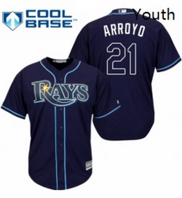 Youth Majestic Tampa Bay Rays 21 Christian Arroyo Replica Navy Blue Alternate Cool Base MLB Jersey