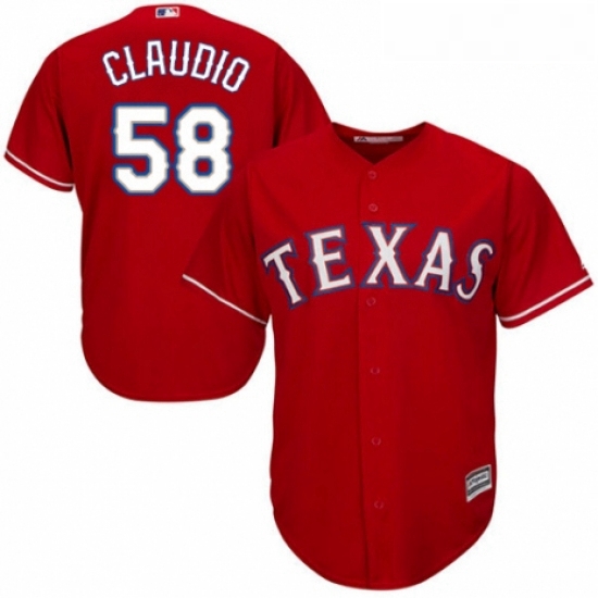 Youth Majestic Texas Rangers 58 Alex Claudio Authentic Red Alternate Cool Base MLB Jersey