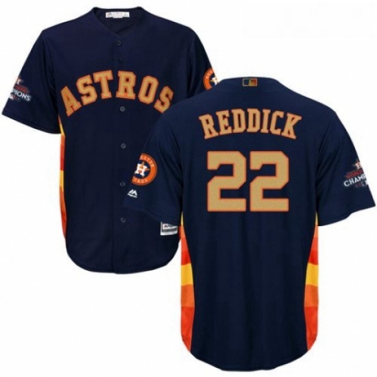 Youth Majestic Houston Astros 22 Josh Reddick Authentic Navy Blue Alternate 2018 Gold Program Cool B