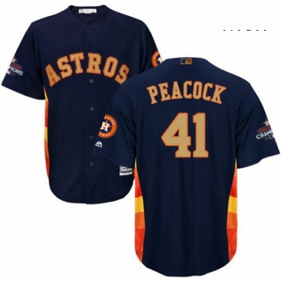 Mens Majestic Houston Astros 41 Brad Peacock Replica Navy Blue Alternate 2018 Gold Program Cool Base