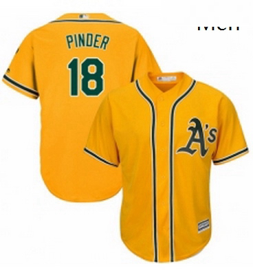 Mens Majestic Oakland Athletics 18 Chad Pinder Replica Gold Alternate 2 Cool Base MLB Jersey