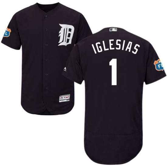 Mens Majestic Detroit Tigers 1 Jose Iglesias Navy Blue Alternate Flex Base Authentic Collection MLB 