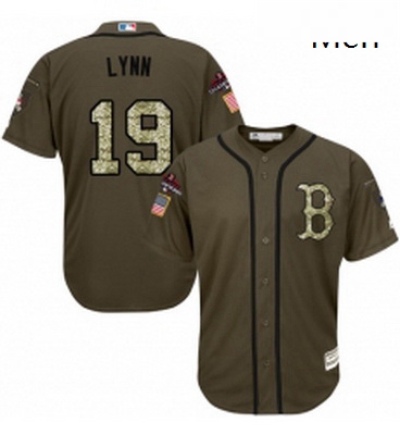 Mens Majestic Boston Red Sox 19 Fred Lynn Authentic Green Salute to Service 2018 World Series Champi