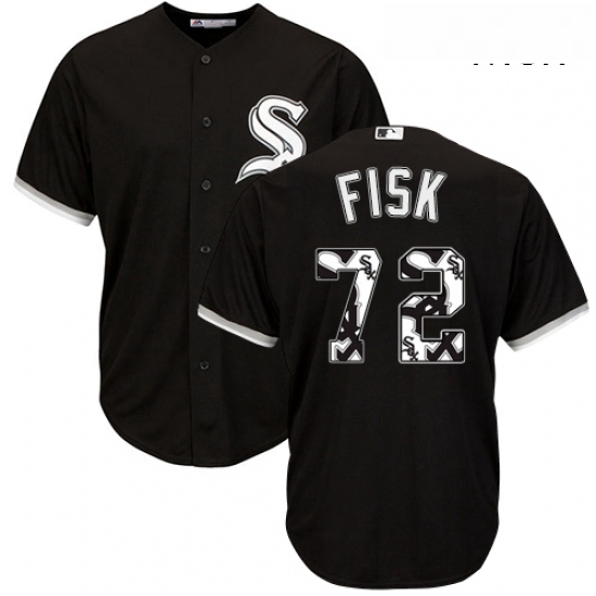 Mens Majestic Chicago White Sox 72 Carlton Fisk Authentic Black Team Logo Fashion Cool Base MLB Jers