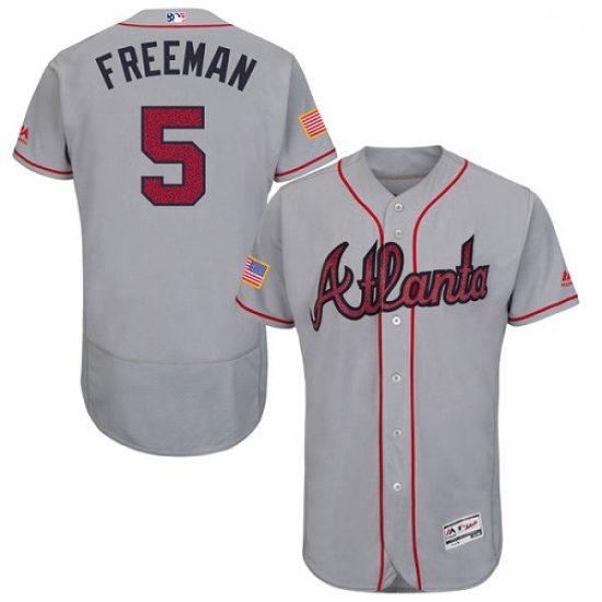 Mens Majestic Atlanta Braves 5 Freddie Freeman Grey Fashion Star