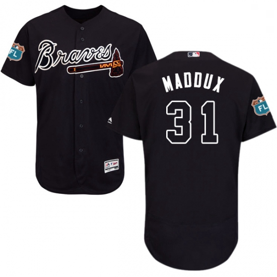 Mens Majestic Atlanta Braves 31 Greg Maddux Navy Blue Alternate Flex Base Authentic Collection MLB J