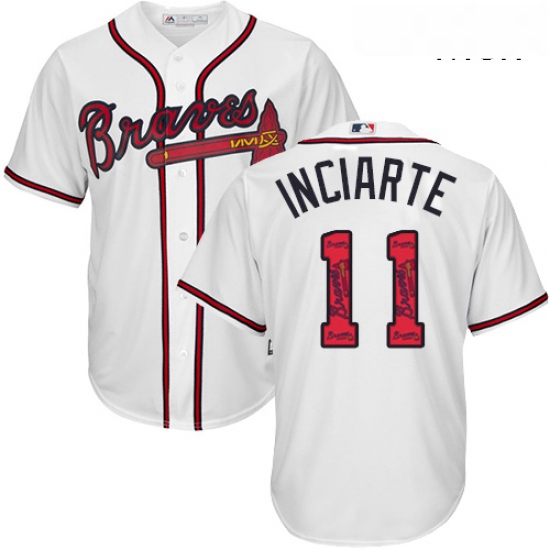 Mens Majestic Atlanta Braves 11 Ender Inciarte Authentic White Team Logo Fashion Cool Base MLB Jerse