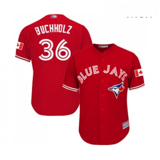 Mens Toronto Blue Jays 36 Clay Buchholz Replica Scarlet Alternate Cool Base Baseball Jersey