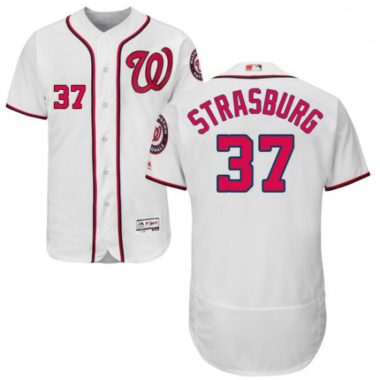 Mens Majestic Washington Nationals 37 Stephen Strasburg White Home Flex Base Authentic Collection ML