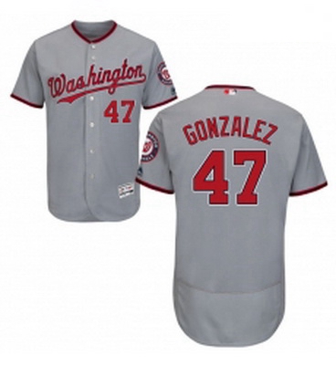 Mens Majestic Washington Nationals 47 Gio Gonzalez Grey Road Flex Base Authentic Collection MLB Jers