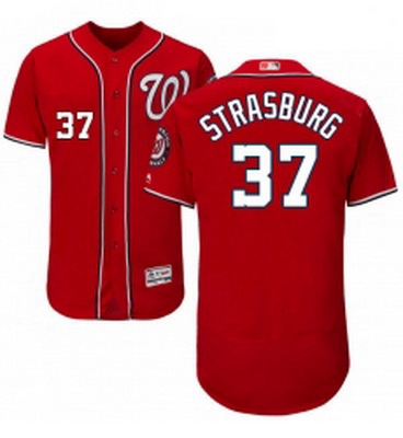 Mens Majestic Washington Nationals 37 Stephen Strasburg Red Alternate Flex Base Authentic Collection