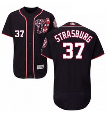 Mens Majestic Washington Nationals 37 Stephen Strasburg Navy Blue Alternate Flex Base Authentic Coll