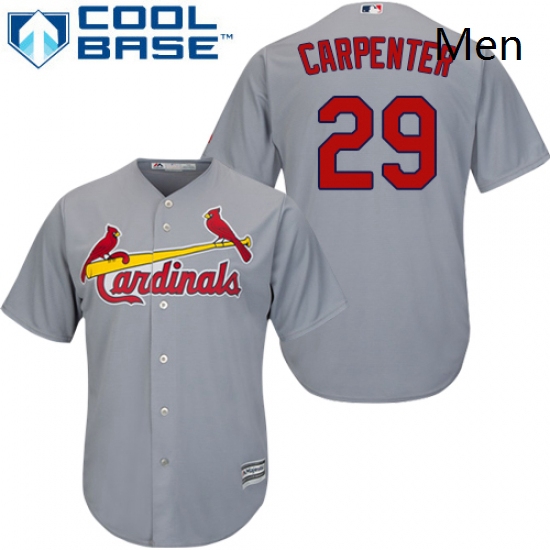 Mens Majestic St Louis Cardinals 29 Chris Carpenter Replica Grey Road Cool Base MLB Jersey