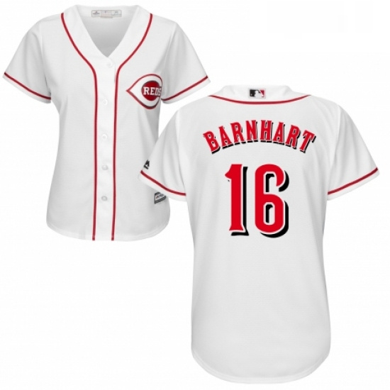 Womens Majestic Cincinnati Reds 16 Tucker Barnhart Replica White Home Cool Base MLB Jersey