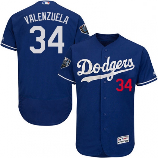 Mens Majestic Los Angeles Dodgers 34 Fernando Valenzuela Royal Blue Flexbase Collection 2018 World S