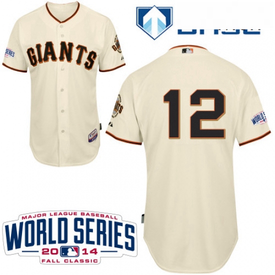 Mens Majestic San Francisco Giants 12 Joe Panik Authentic Cream Home Cool Base w2014 World Series Pa