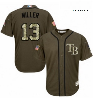 Mens Majestic Tampa Bay Rays 13 Brad Miller Authentic Green Salute to Service MLB Jersey