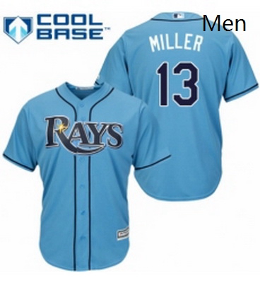 Mens Majestic Tampa Bay Rays 13 Brad Miller Replica Light Blue Alternate 2 Cool Base MLB Jersey