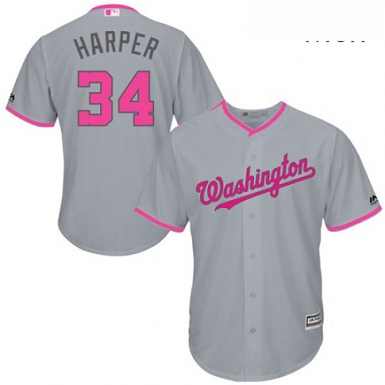 Mens Majestic Washington Nationals 34 Bryce Harper Replica Grey 2016 Mothers Day Cool Base MLB Jerse