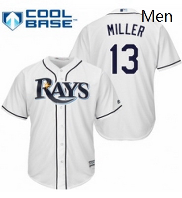 Mens Majestic Tampa Bay Rays 13 Brad Miller Replica White Home Cool Base MLB Jersey