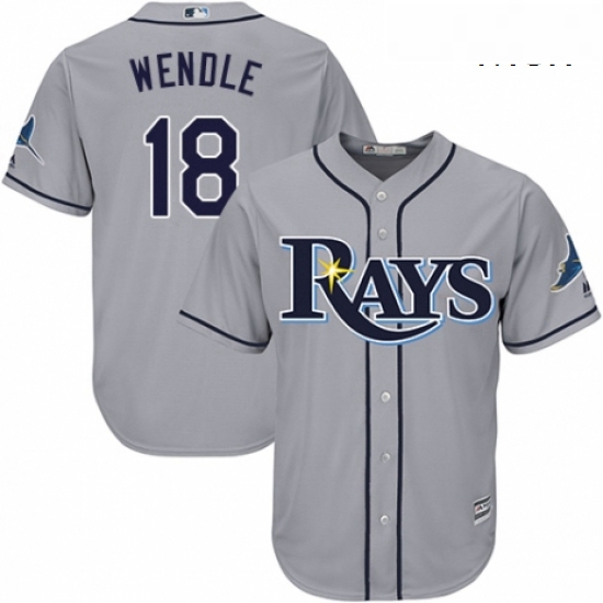 Mens Majestic Tampa Bay Rays 18 Joey Wendle Replica Grey Road Cool Base MLB Jersey