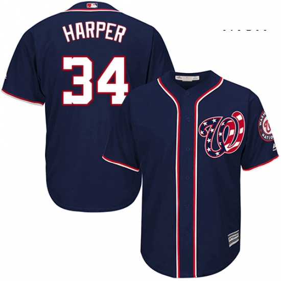 Mens Majestic Washington Nationals 34 Bryce Harper Replica Navy Blue Alternate 2 Cool Base MLB Jerse