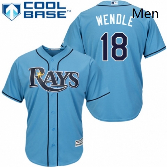 Mens Majestic Tampa Bay Rays 18 Joey Wendle Replica Light Blue Alternate 2 Cool Base MLB Jersey