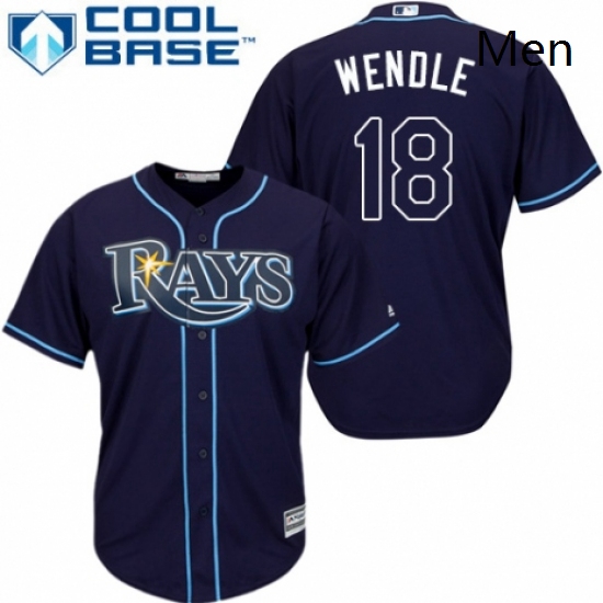 Mens Majestic Tampa Bay Rays 18 Joey Wendle Replica Navy Blue Alternate Cool Base MLB Jersey