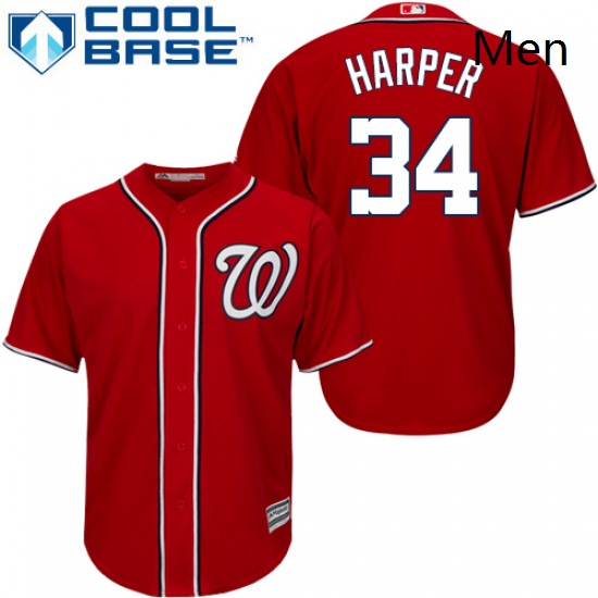 Mens Majestic Washington Nationals 34 Bryce Harper Replica Red Alternate 1 Cool Base MLB Jersey