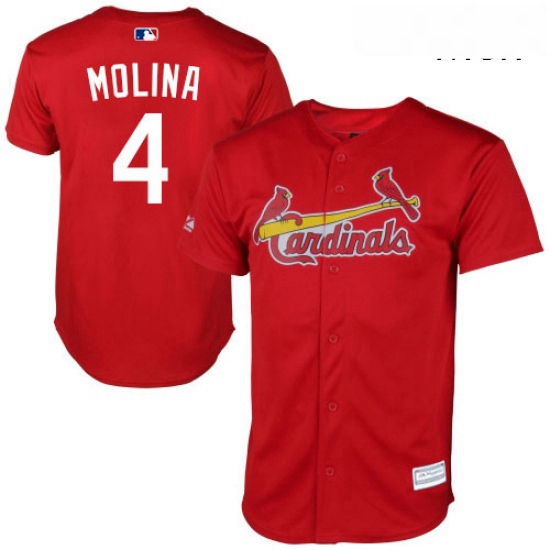 Mens Majestic St Louis Cardinals 4 Yadier Molina Replica Red New Cool Base MLB Jersey