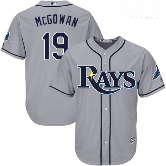 Mens Majestic Tampa Bay Rays 19 Dustin McGowan Replica Grey Road Cool Base MLB Jersey