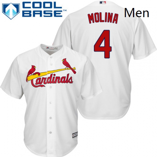 Mens Majestic St Louis Cardinals 4 Yadier Molina Replica White Home Cool Base MLB Jersey