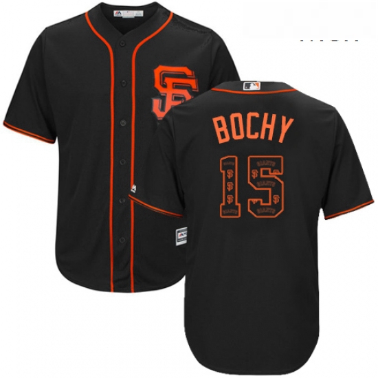 Mens Majestic San Francisco Giants 15 Bruce Bochy Authentic Black Team Logo Fashion Cool Base MLB Je