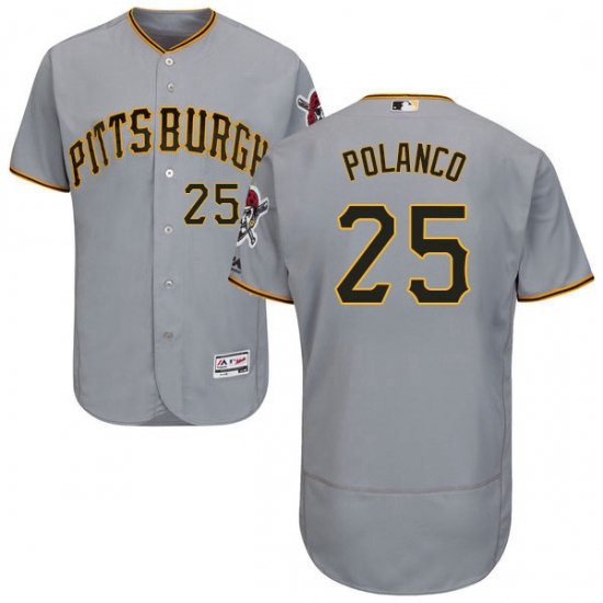 Mens Majestic Pittsburgh Pirates 25 Gregory Polanco Grey Road Flex Base Authentic Collection MLB Jer