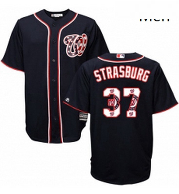 Mens Majestic Washington Nationals 37 Stephen Strasburg Authentic Navy Blue Team Logo Fashion Cool B