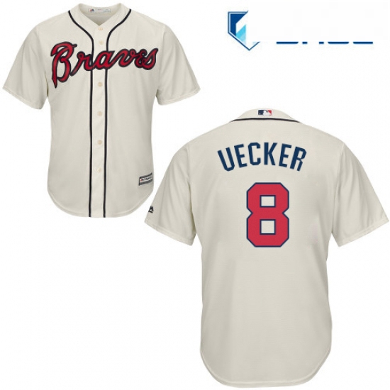 Youth Majestic Atlanta Braves 8 Bob Uecker Authentic Cream Alternate 2 Cool Base MLB Jersey