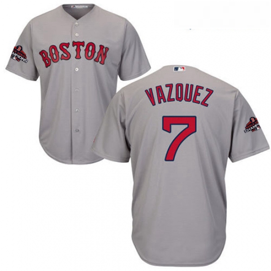 Youth Majestic Boston Red Sox 7 Christian Vazquez Authentic Grey Road Cool Base 2018 World Series Ch