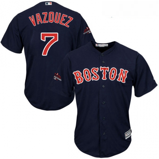 Youth Majestic Boston Red Sox 7 Christian Vazquez Authentic Navy Blue Alternate Road Cool Base 2018 