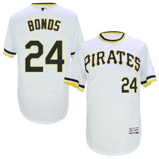 Mens Majestic Pittsburgh Pirates 24 Barry Bonds White Flexbase Authentic Collection Cooperstown MLB 